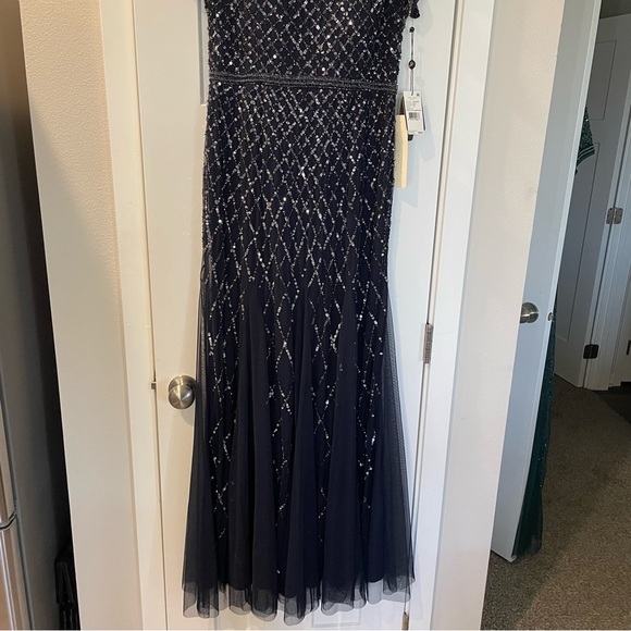 Adrianna Papell Navy Beaded Evening Gown - Picture 3 of 5